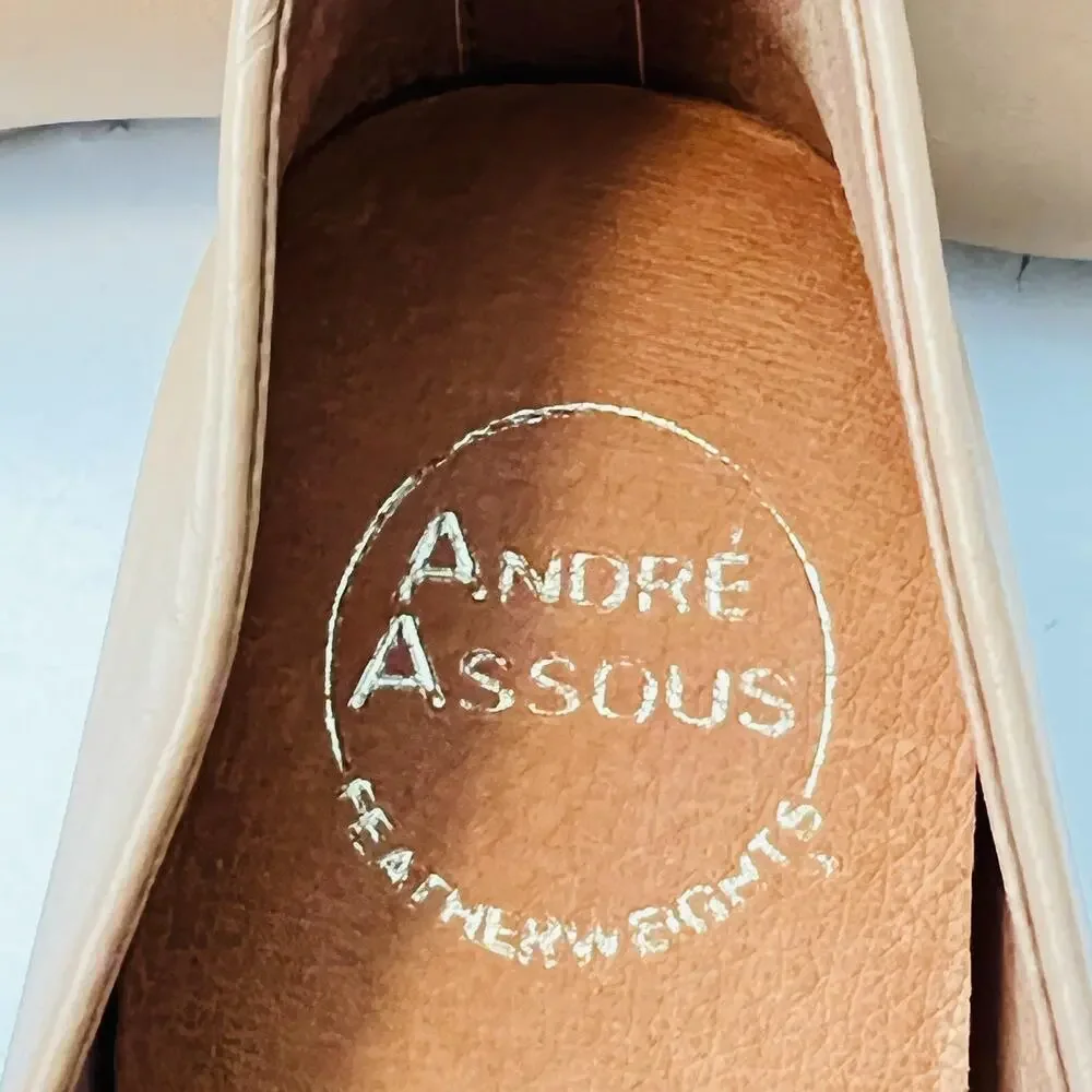 Andre Assous Shoes Womens 7.5 Beige Leather Featherweights Ballet Flats Slip On